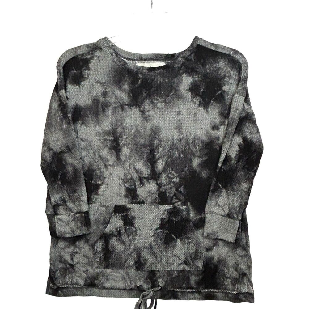 NEW French Laundry Tie Dye Waffle Knit Top Cozy Plus Size Shirt + Pocket - Small